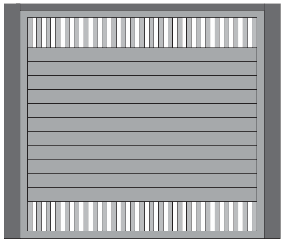 PORTÃO BASCULANTE COM LAMBRIL DUPLO E FILETADO VERTICAL NAS EXTREMIDADES